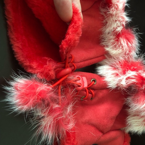 NWT red fingerless gloves real angora fur vegan suede mittens - Picture 7 of 7